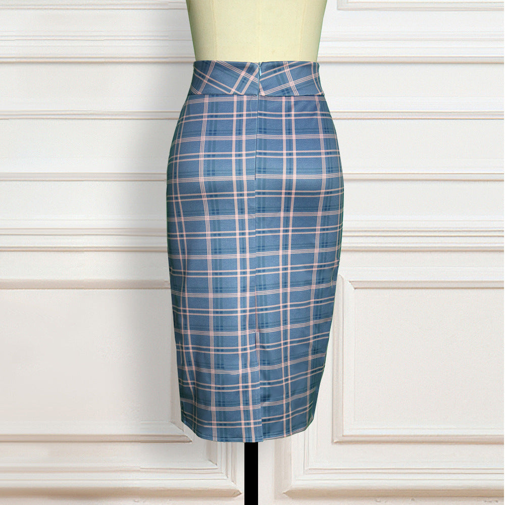 High Waist Plaid Pencil Skirt – Retro, Elegant & Stretch